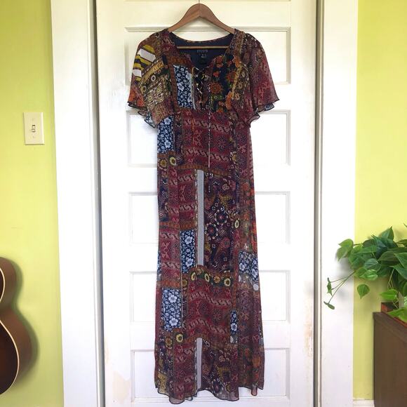 Enfocus Studio Dresses & Skirts - ENFOCUS Studio Flutter Sleeve Patchwork Maxi Dress 4 Bohemian Hippie Festival